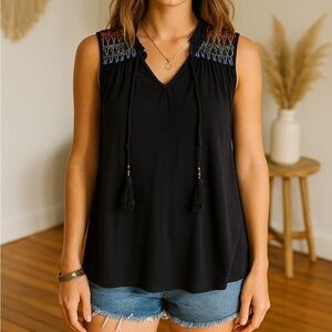 Miss Me Embroired Tunic Sz Small Sleeveless Tasseled Western Boho Peasant Aztec